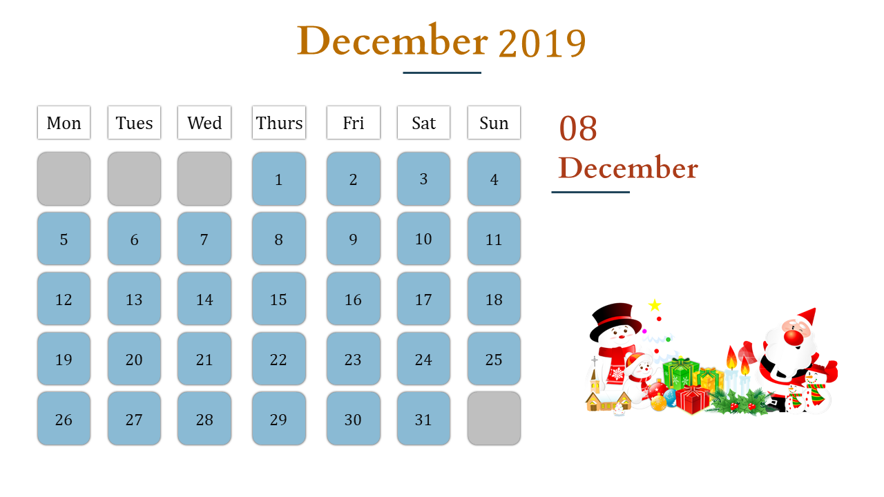 Calendar Presentation Template with Blue color box for PPT and Google Slides